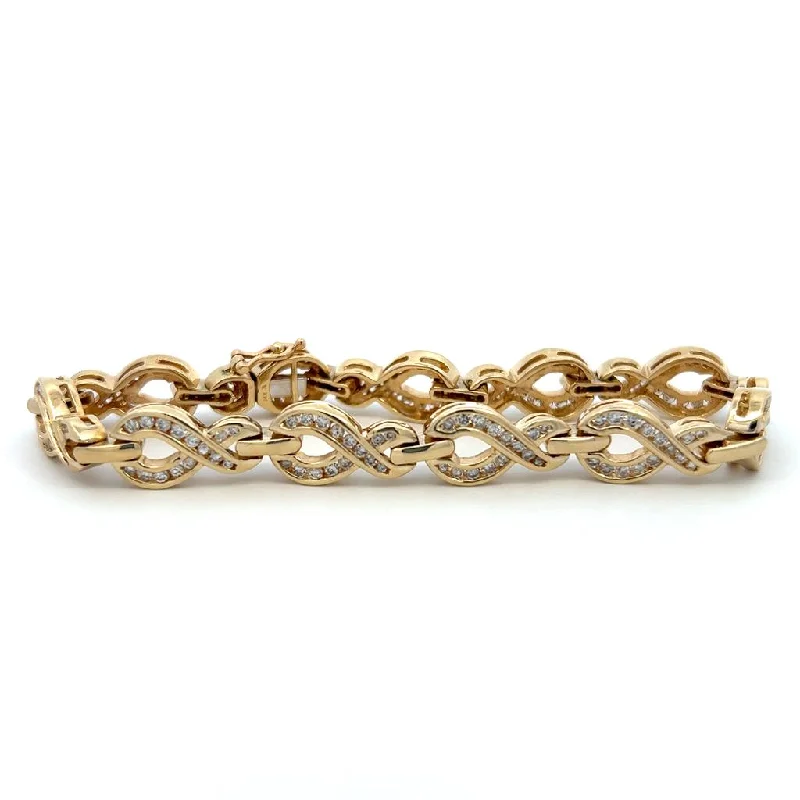 Women’s silver chain bracelet-Estate 14K Yellow Gold 3.25ctw Round Diamond Infinity Link Bracelet