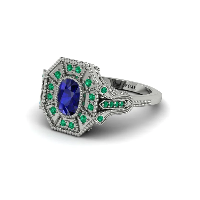 Women’s cushion cut engagement ring-Sapphire Cushion Cut Art Deco Engagement Ring - Alicia No. 30