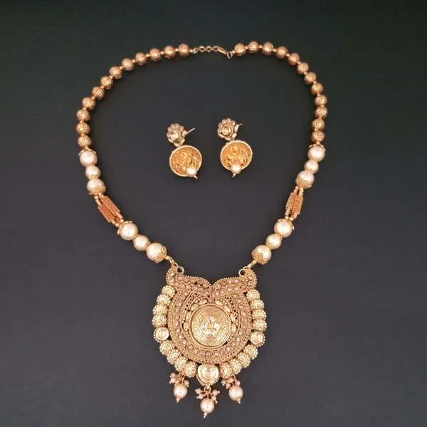 Women’s infinity pendant necklace-Darshana Jewels AD Stone Pearl Copper Necklace Set - FAP0183A