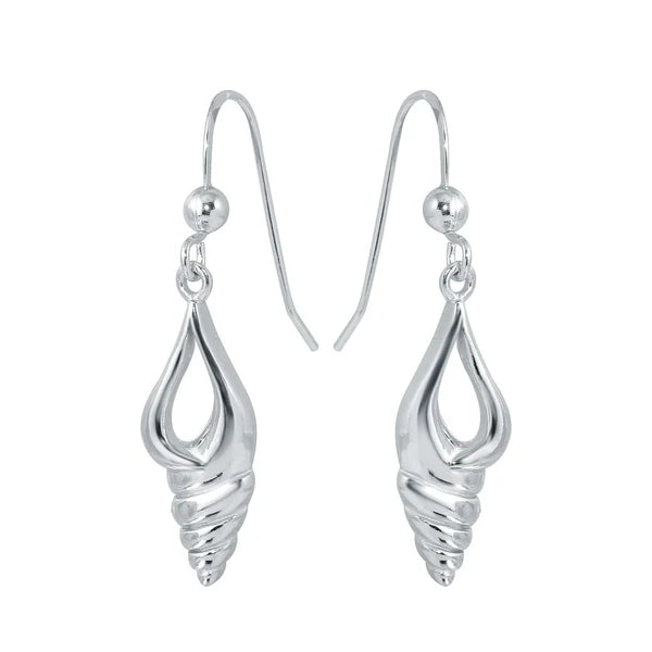 Women’s classic hoop earrings-Rhodium Plated 925 Sterling Silver Dangling Sea Shell Earrings