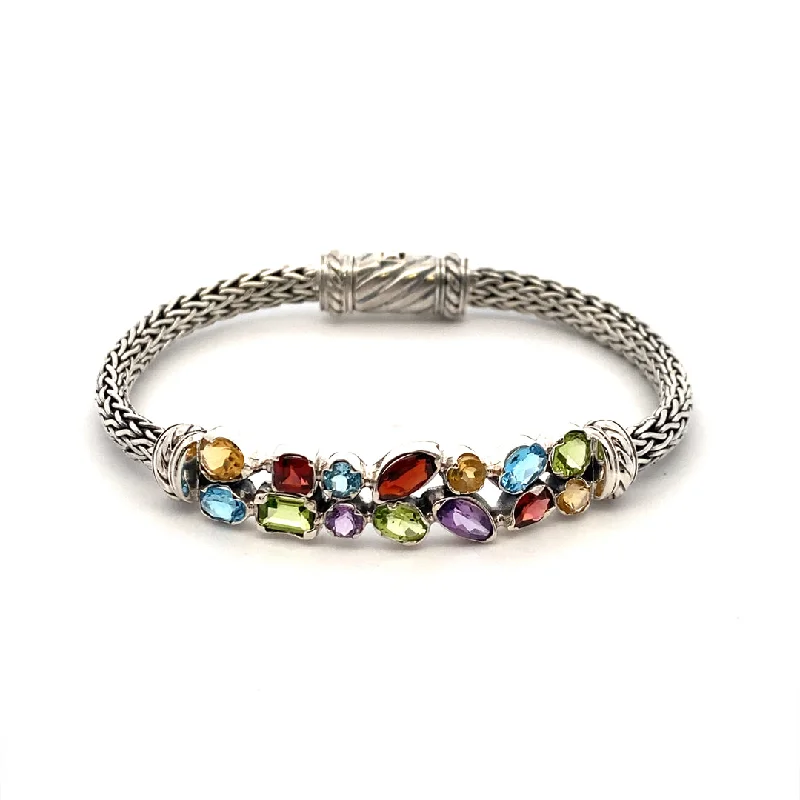 Women’s classic bracelet-Sterling Silver Multi Gemstone Cluster Bracelet by Samuel B.