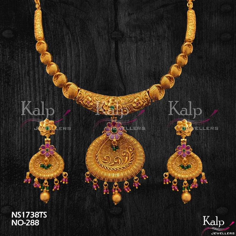 Women’s gemstone pendant necklace-Kalp Jewellers Copper Gold Plated Necklace Set