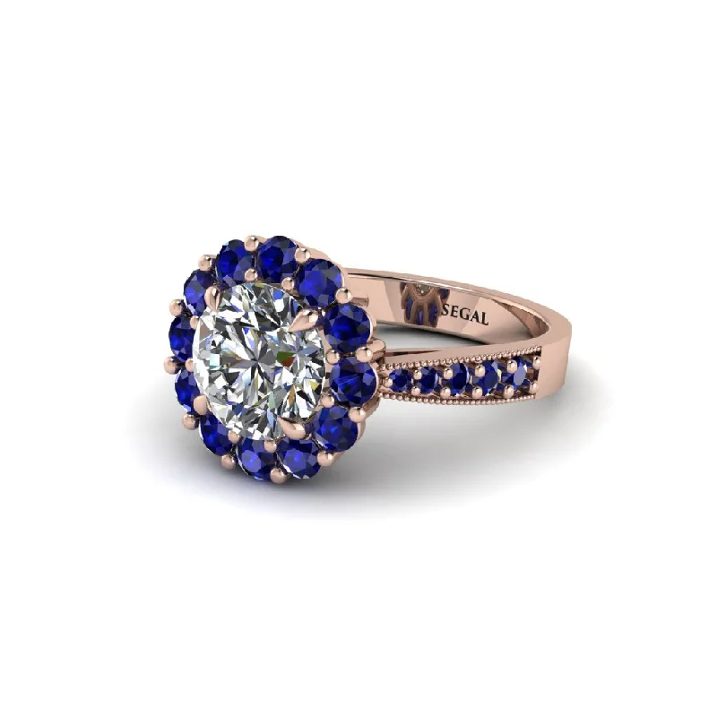 Women’s princess-cut diamond engagement ring-Sapphire Round Halo Engagement Ring - Unity No. 62