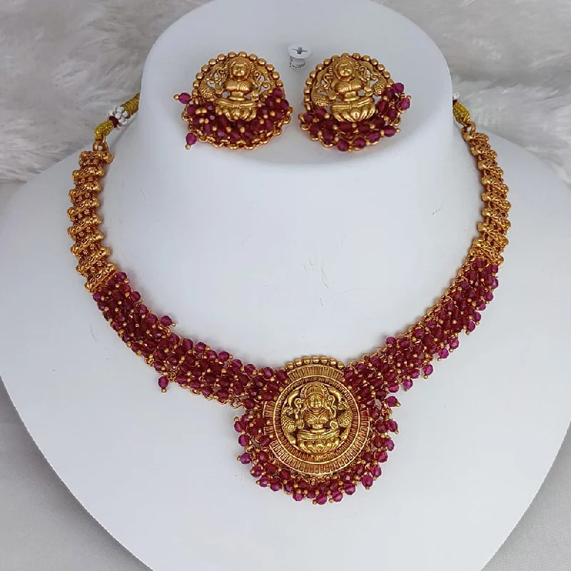 Women’s rhinestone necklace-Lucentarts Jewellery Gold Plated Pearls Temple Choker Necklace Set