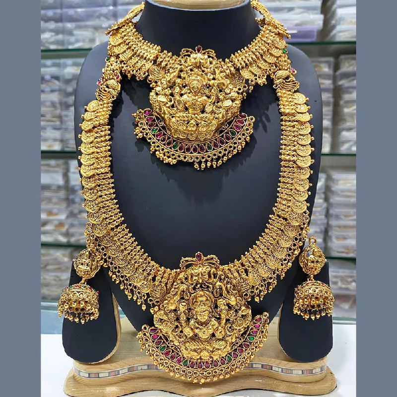 Women’s mixed metal necklace-Manisha Jewellery Gold Plated Temple Double Necklace Set