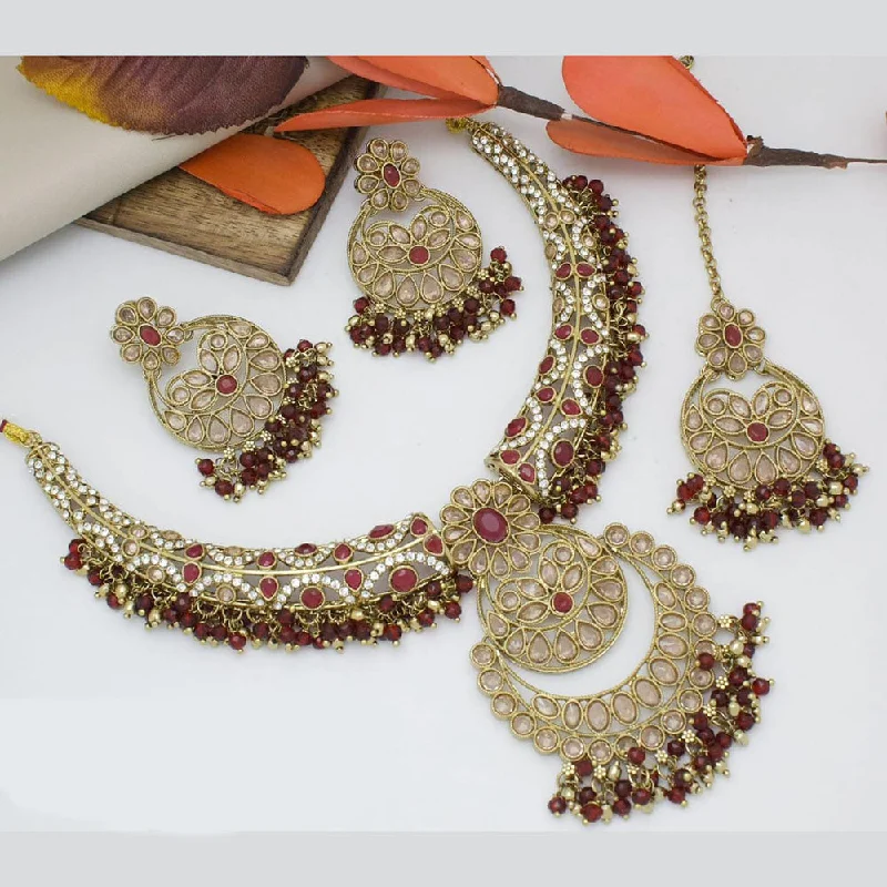 Women’s delicate necklace-Manisha Jewellery Gold Plated Crystal Stone And Beads Pearls Necklace Set