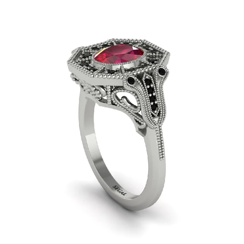 Women’s custom wedding engagement ring-Ruby Oval Cut Art Deco Engagement Ring - Tabitha No. 42