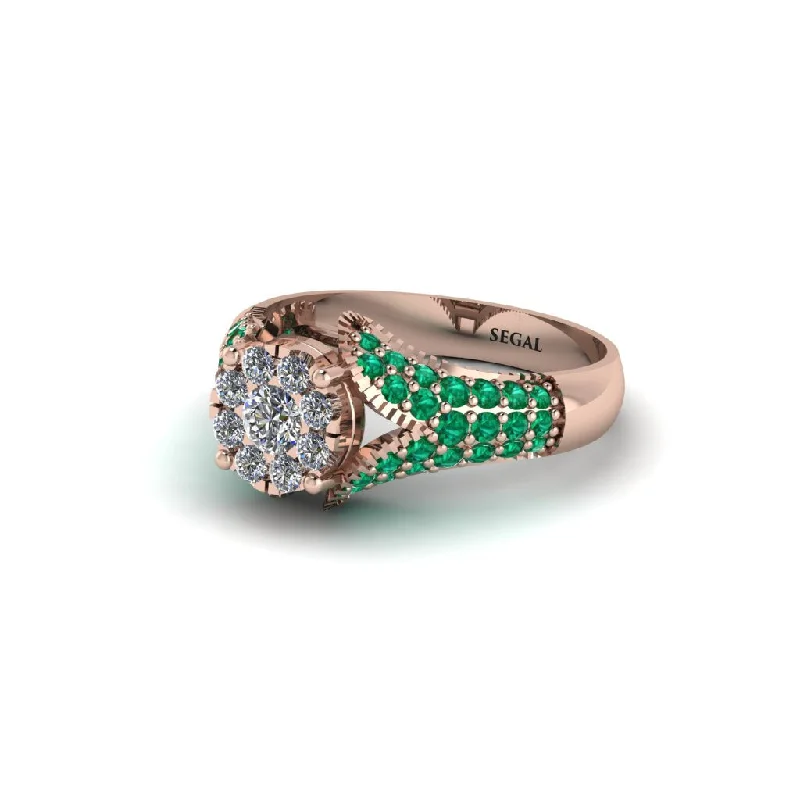 Women’s affordable wedding ring-Emerald Floral Cluster Engagement Ring  - Penelope No. 17