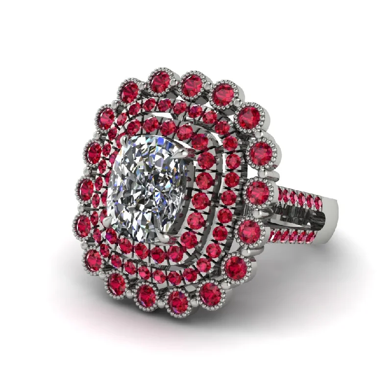 Women’s round diamond engagement ring-Ruby Multi Halo Oval Engagement Ring - Caitlin No. 48