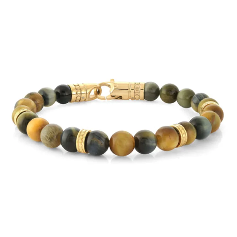 Women’s luxurious bracelet-Stainless Steel IP Gold Tiger's Eye Bead Men's Bracelet