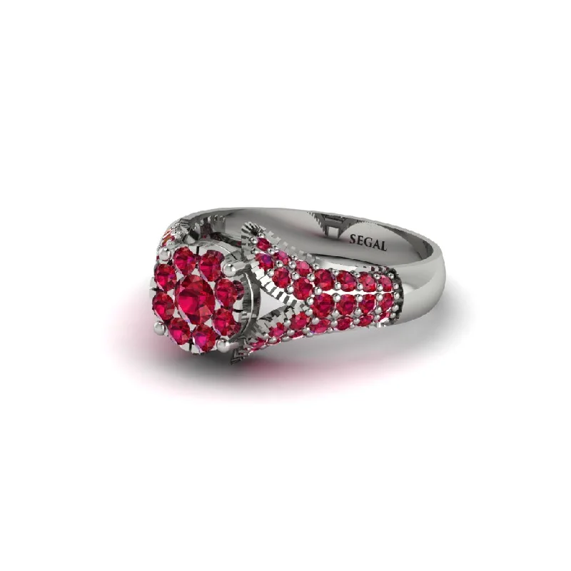 Women’s luxury sapphire engagement ring-Ruby Floral Cluster Engagement Ring  - Penelope No. 57