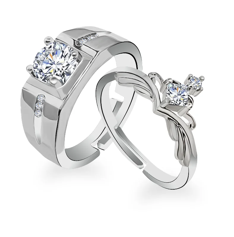 Women’s fancy ring-Urbana Rhodium Plated Couple Ring With Crystal Stone