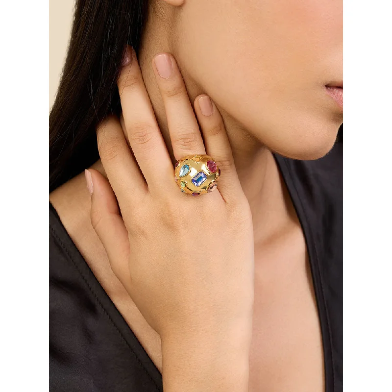 Women’s designer ring-Isharya Crystal Statement in 18Kt Gold Plated Ring