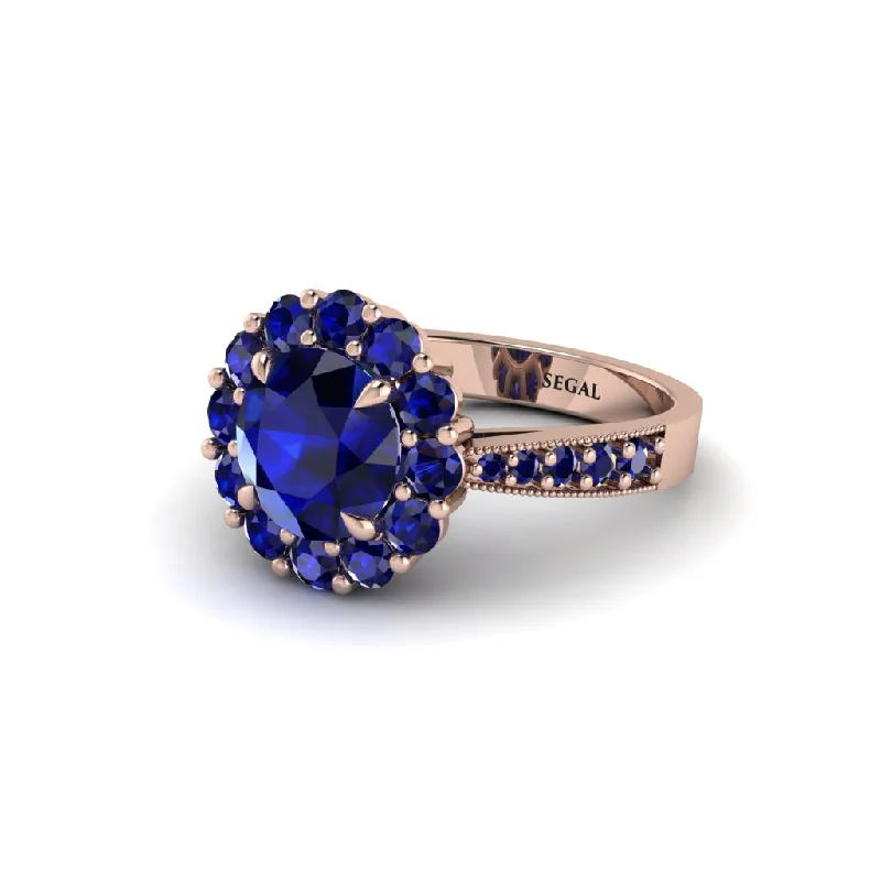 Women’s vintage diamond ring-Sapphire Round Halo Engagement Ring - Unity No. 74