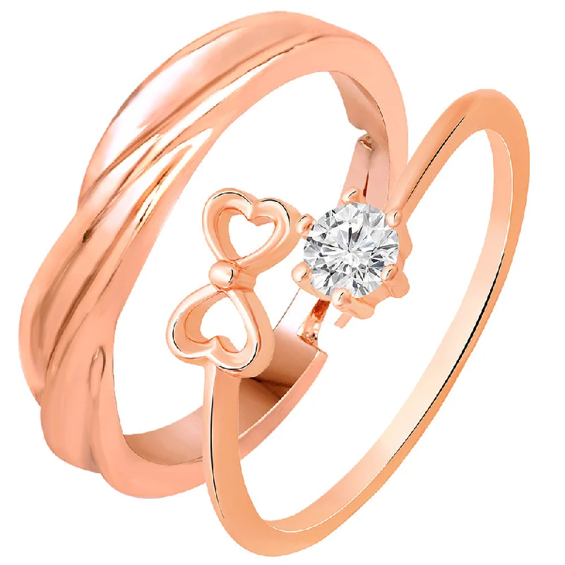 Women’s cushion ring with diamonds-Mahi Rose Gold Plated Valentine Gifts Floral Heart Adjustable Couple Ring with Cubic Zirconia (FRCO1103179Z)