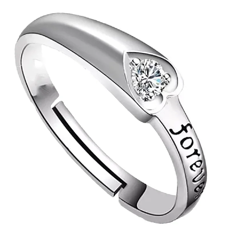 Women’s sapphire wedding ring-Mahi Rhodium Plated Forever Love Finger Ring With Solitaire Crystal