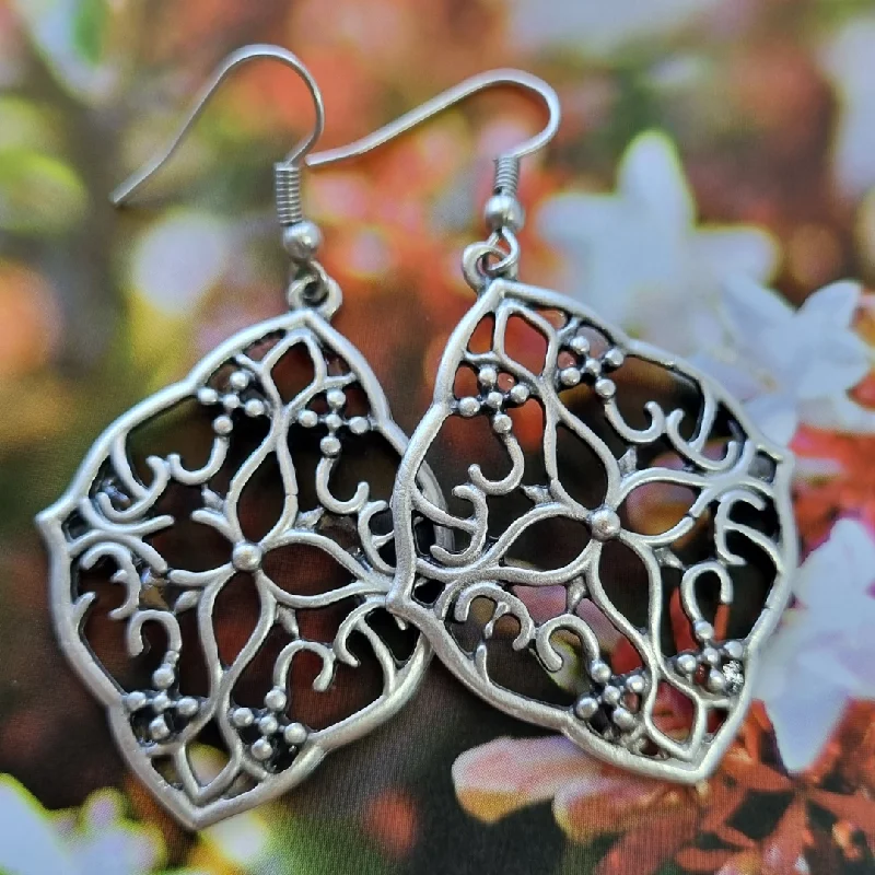 Women’s oversized earrings-Boho Silver Floral Earrings - "Amie" Handcrafted Statement Jewellery