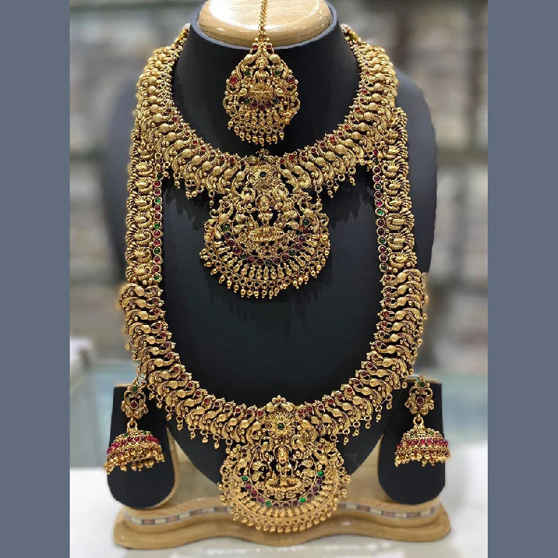 Women’s vintage necklace-Manisha Jewellery Gold Plated Temple Double Necklace Set