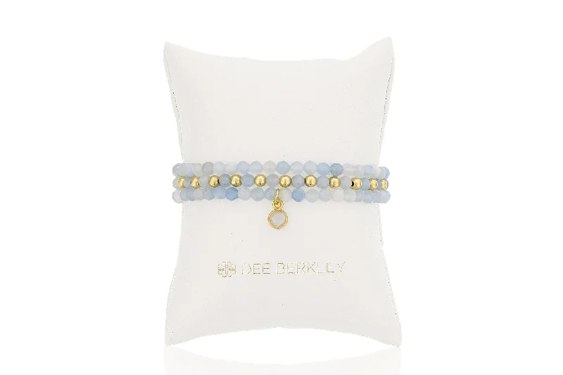 Women’s heart-shaped bangle-Aquamarine & Gold Filled Bead Stretch Bracelet Set by Dee Berkley