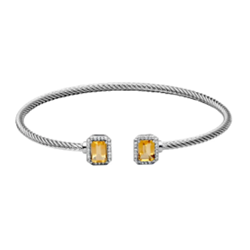 Women’s classic bracelet-Sterling Silver Emerald Cut Citrine & White Topaz Cuff Bracelet by Samuel B.