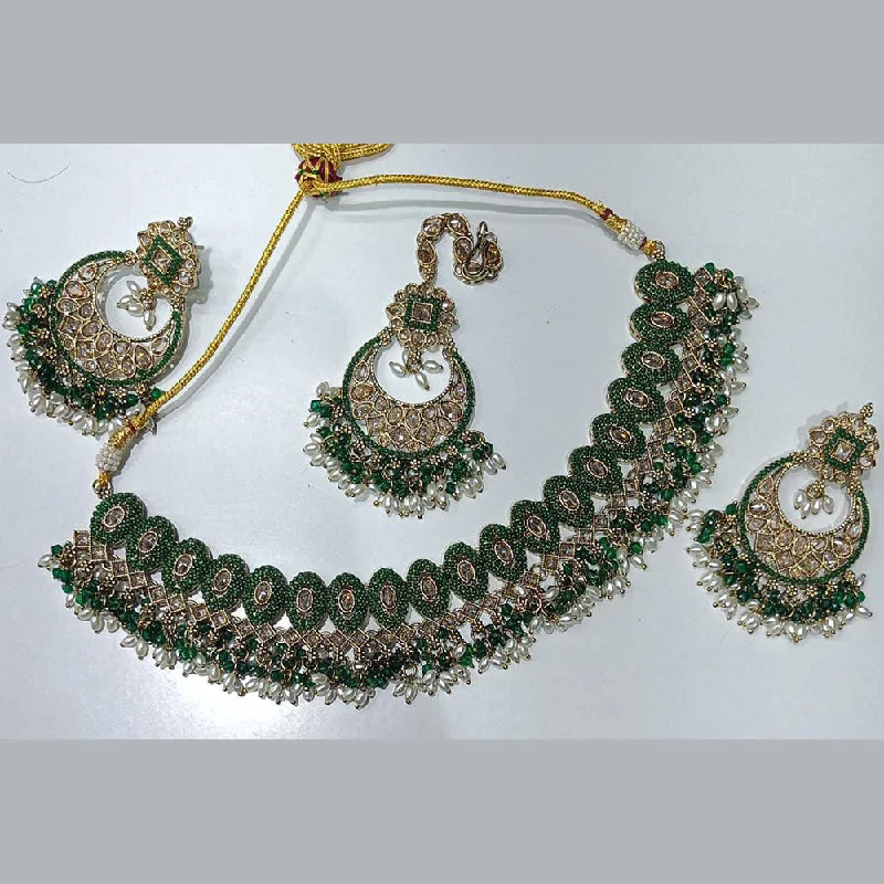 Women’s gold chain necklace-Rani Sati Jewels Gold Plated Crystal Stone And Pearls Necklace Set