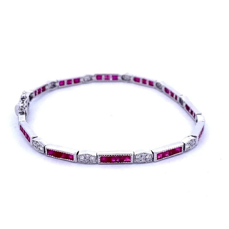 Women’s personalized bracelet-14K White Gold 4.66ctw Ruby & Diamond Antique Style Link Bracelet