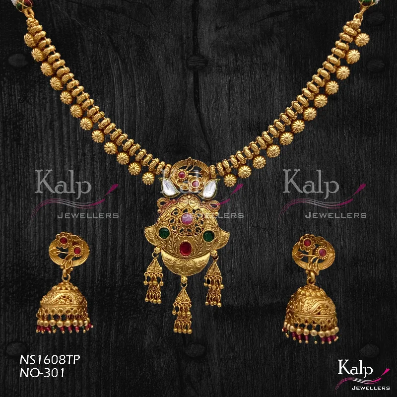 Women’s square pendant necklace-Kalp Jewellers Copper Gold Plated Necklace Set