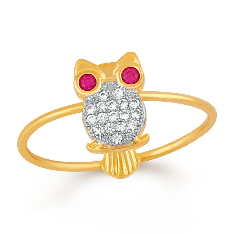 Women’s stacking engagement ring-Mahi Nocturnal Owl Finger Ring With Cz Stones