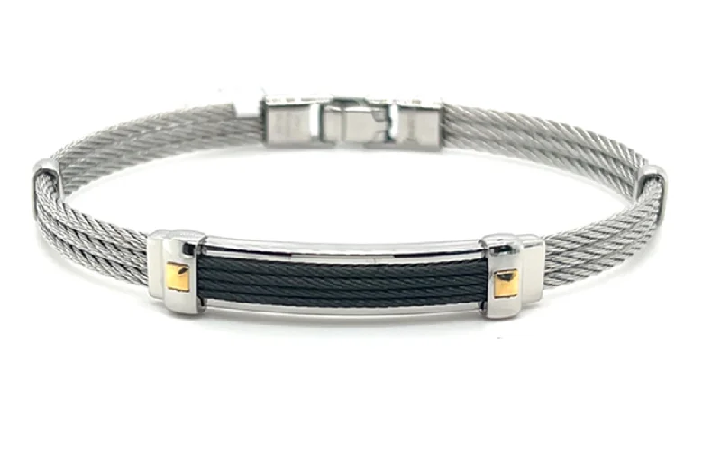 Women’s bridal bangle-Stainless Steel IP Black and 18K Gold Men's Cable Bracelet