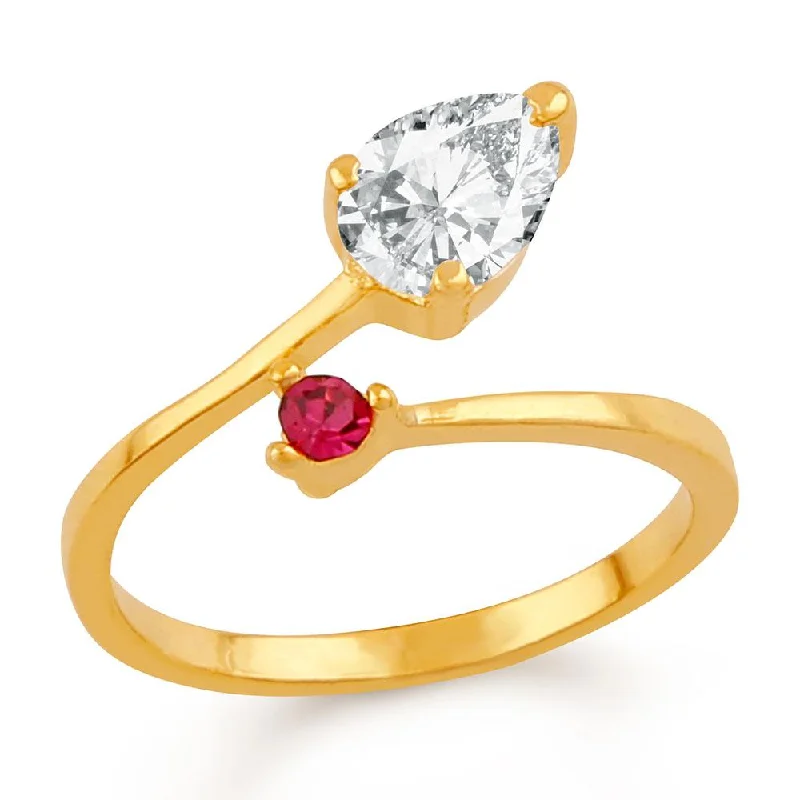 Women’s rose gold ring-Mahi Adjustable Exclusive Solitaire Crystal Finger Ring With Cz Stones