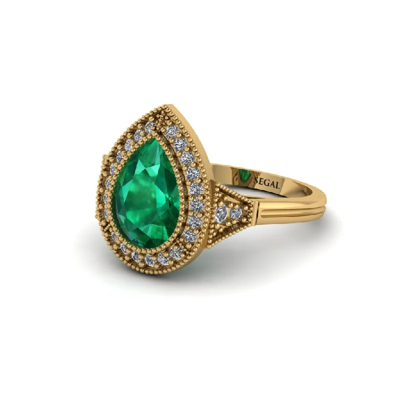 Women’s diamond engagement ring-Pear Cut Emerald Milgrain Halo Engagement Ring - Daleyza No. 4