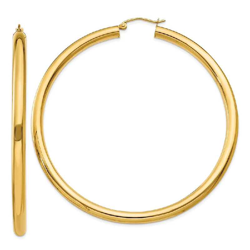 Women’s ear cuffs-4mm, 14k Yellow Gold Classic Round Hoop Earrings, 65mm (2 1/2 Inch)