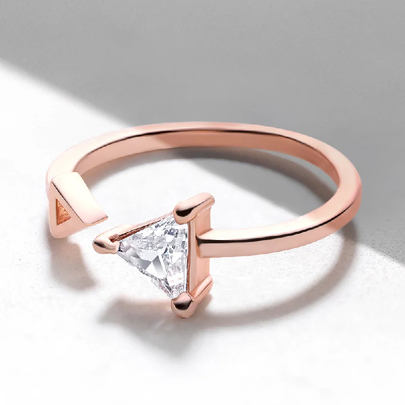 Women’s fashion ring-Mahi Rose Gold Plated Triangular Shaped Adjustable Unisex Finger Ring with Cubic Zirconia (FR1103169ZWhi)