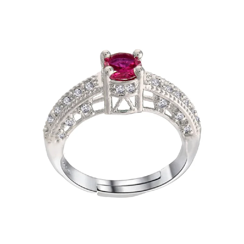 Women’s birthstone ring-Etnico Rhodium-Plated Adjustable Ring (Women) - FL162Q