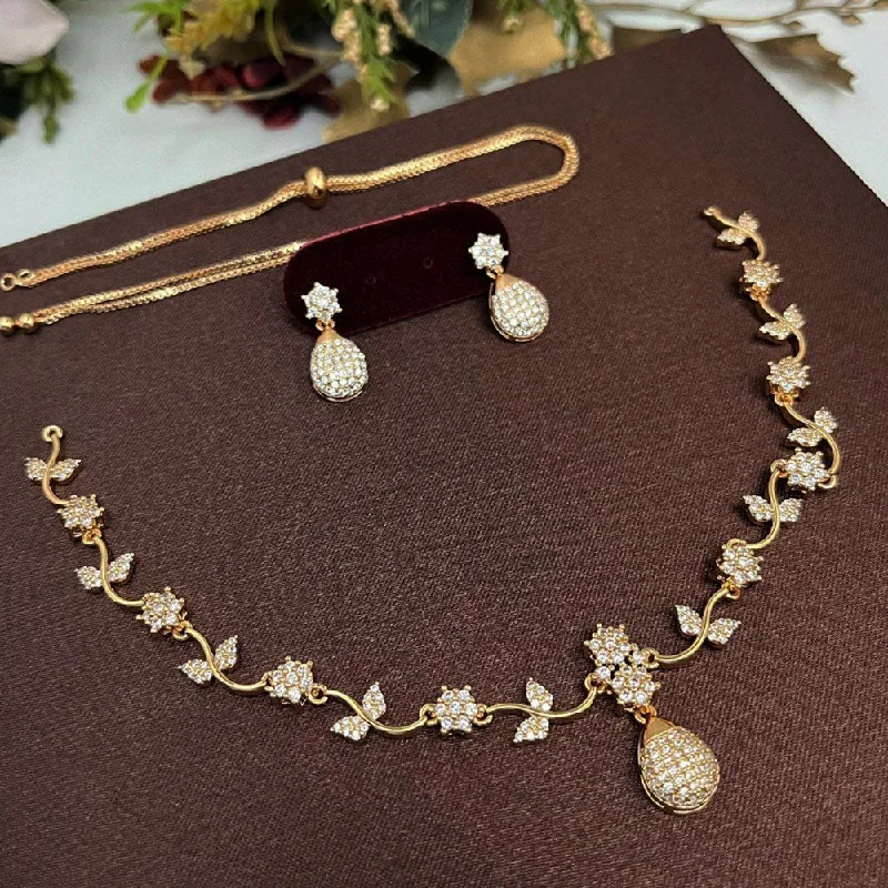 Women’s charm necklace-Aamrapali Gold Plated American Diamond Necklace Set