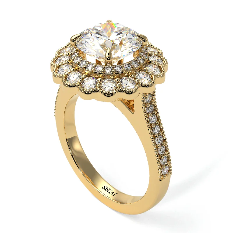 Women’s unique engagement ring setting-Diamond Double Halo Cathedral Engagement Ring - Deirdre No. 1