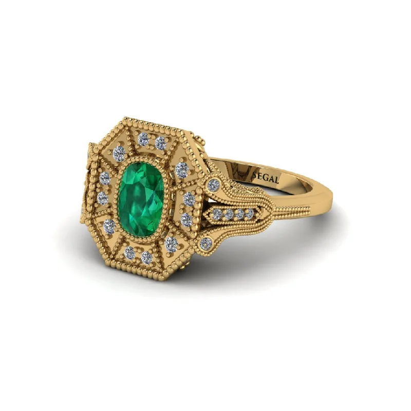 Women’s square engagement ring-Emerald Cushion Cut Art Deco Engagement Ring - Alicia No. 4