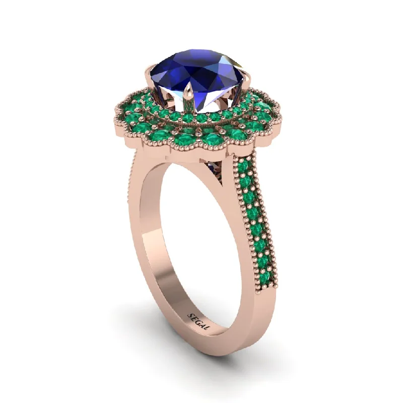 Women’s beautiful engagement ring-Emerald Double Halo Cathedral Engagement Ring - Deirdre No. 29