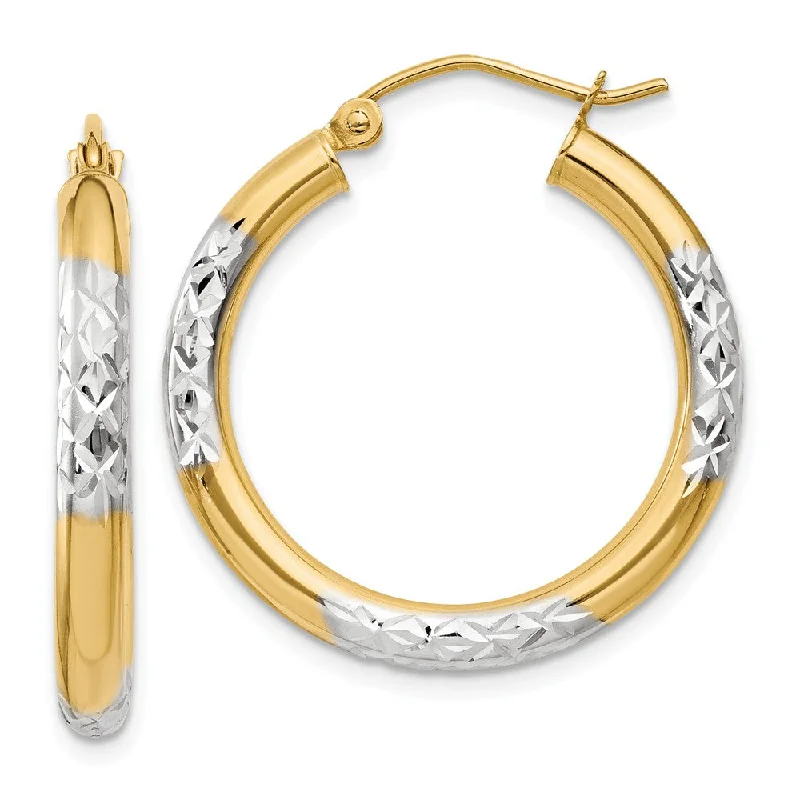 Women’s square earrings-3mm, 14k Yellow Gold Diamond Cut Round Hoop Earrings, 25mm (1 Inch)