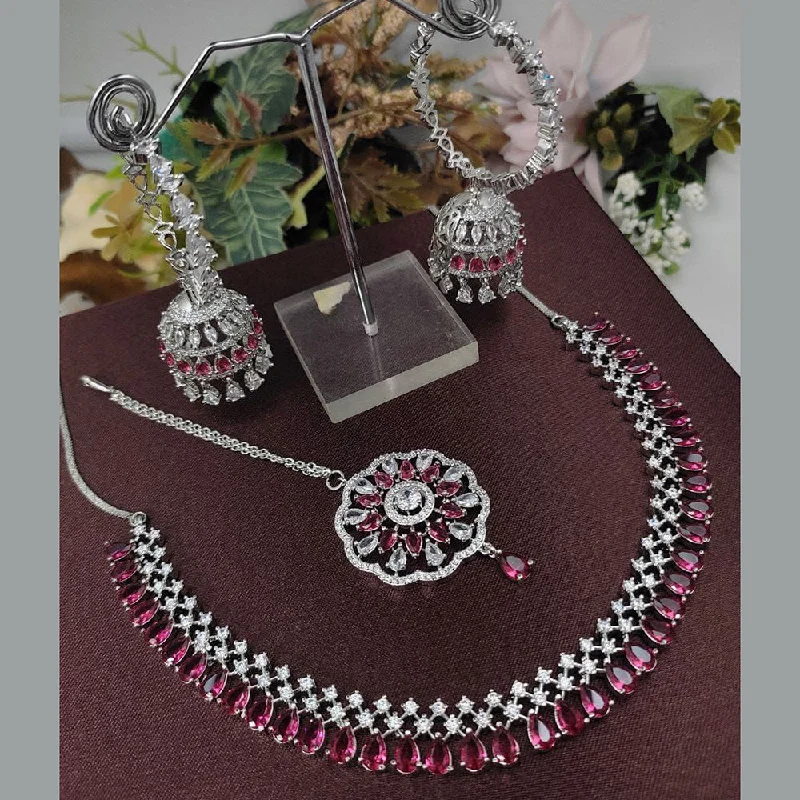 Women’s layered necklace-Aamrapali Silver Plated American Diamond Necklace Set