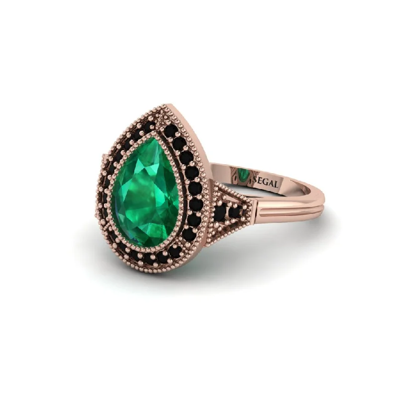 Women’s stunning engagement ring-Pear Cut Emerald Milgrain Halo Engagement Ring - Daleyza No. 35