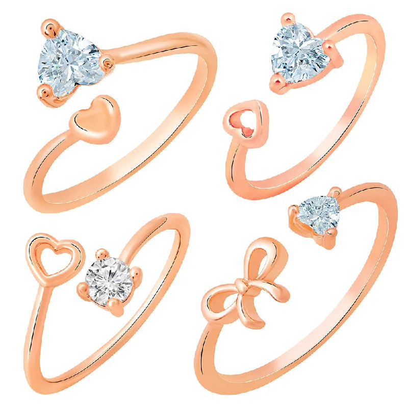 Women’s emerald ring-Mahi Rose Gold Plated Combo of 4 Heart Shaped Adjustable Finger Rings with Cubic Zirconia for Women (CO1105442Z)