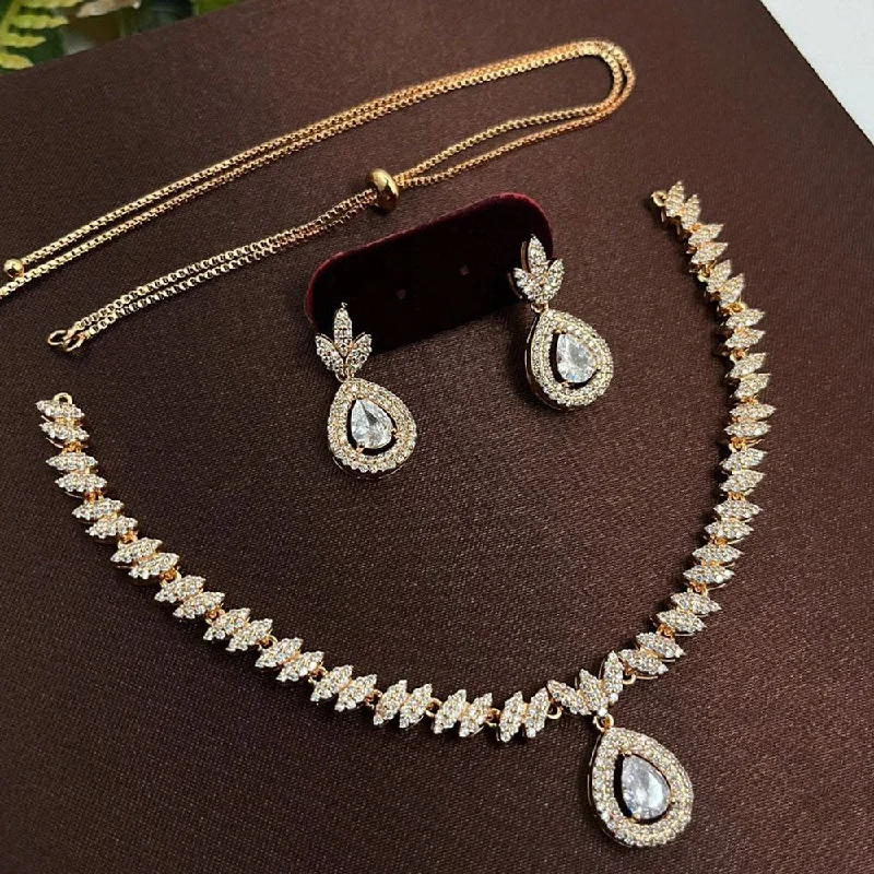 Women’s classic gold necklace-Aamrapali Gold Plated AD Stone Necklace Set