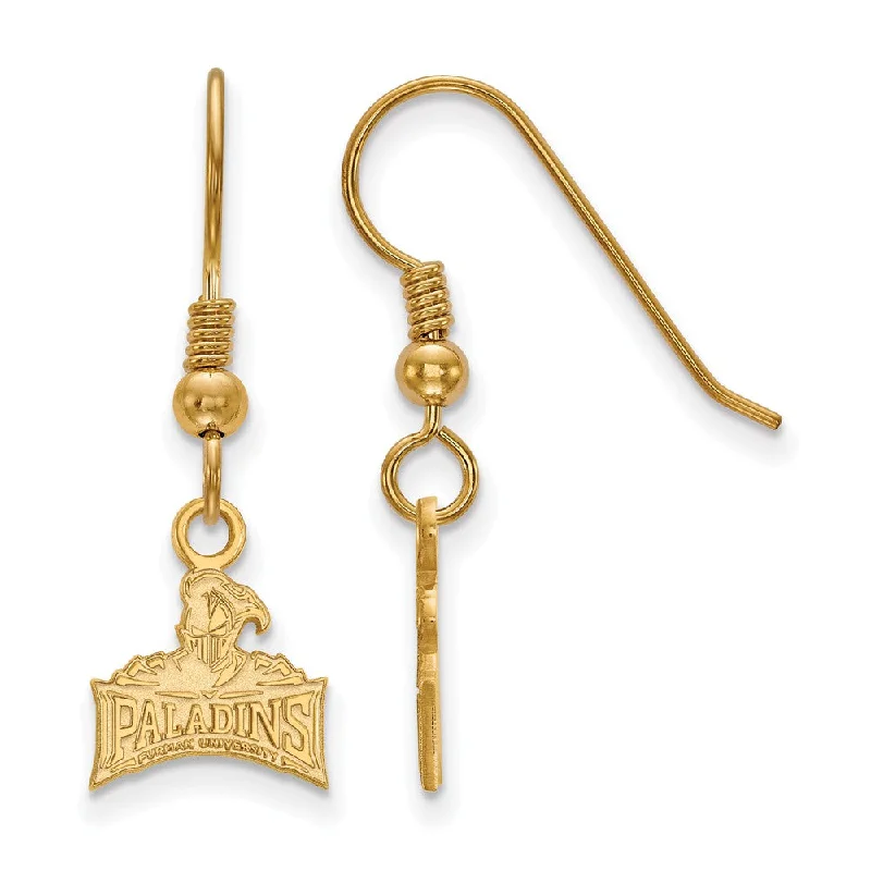 Women’s dangly earrings-14k Gold Plated Silver Furman University XS (Tiny) Dangle Earrings