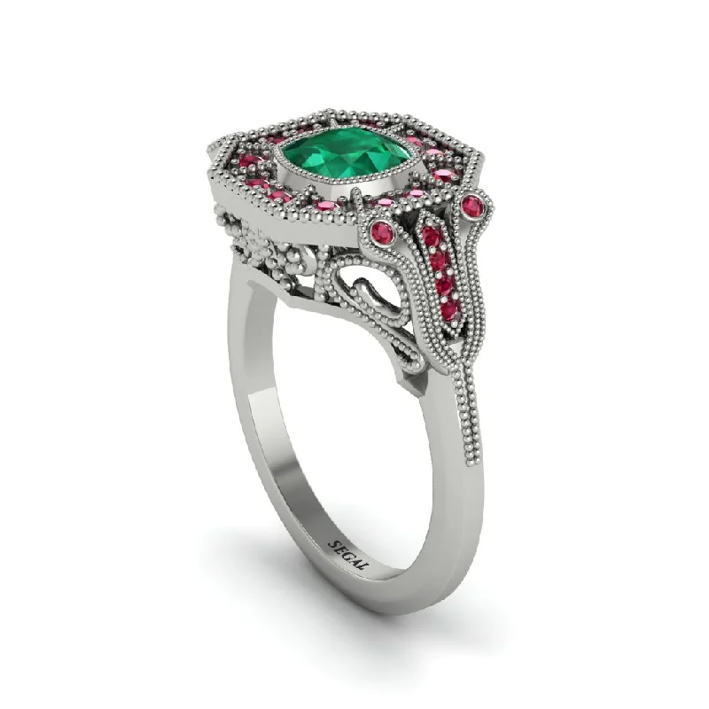 Women’s personalized engagement ring-Emerald Cushion Cut Art Deco Engagement Ring - Kristin No. 51