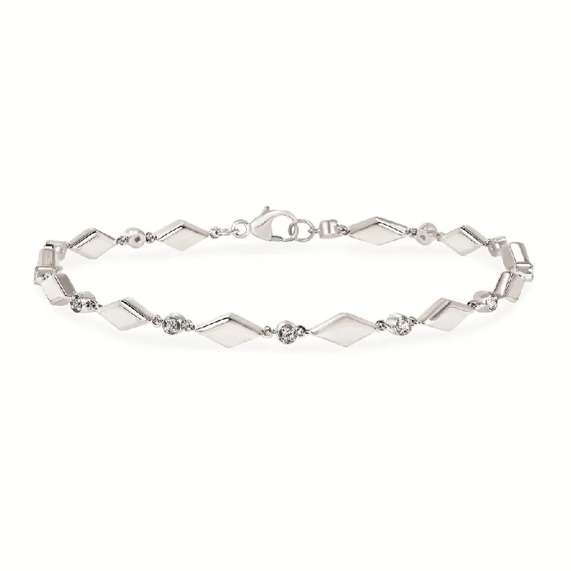 Women’s silver bangle-Sterling Silver 0.09ctw Diamond Geometric Station Bracelet