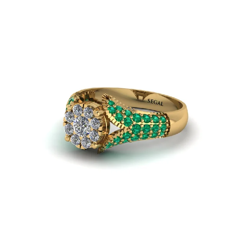 Women’s oval diamond ring-Emerald Floral Cluster Engagement Ring  - Penelope No. 16