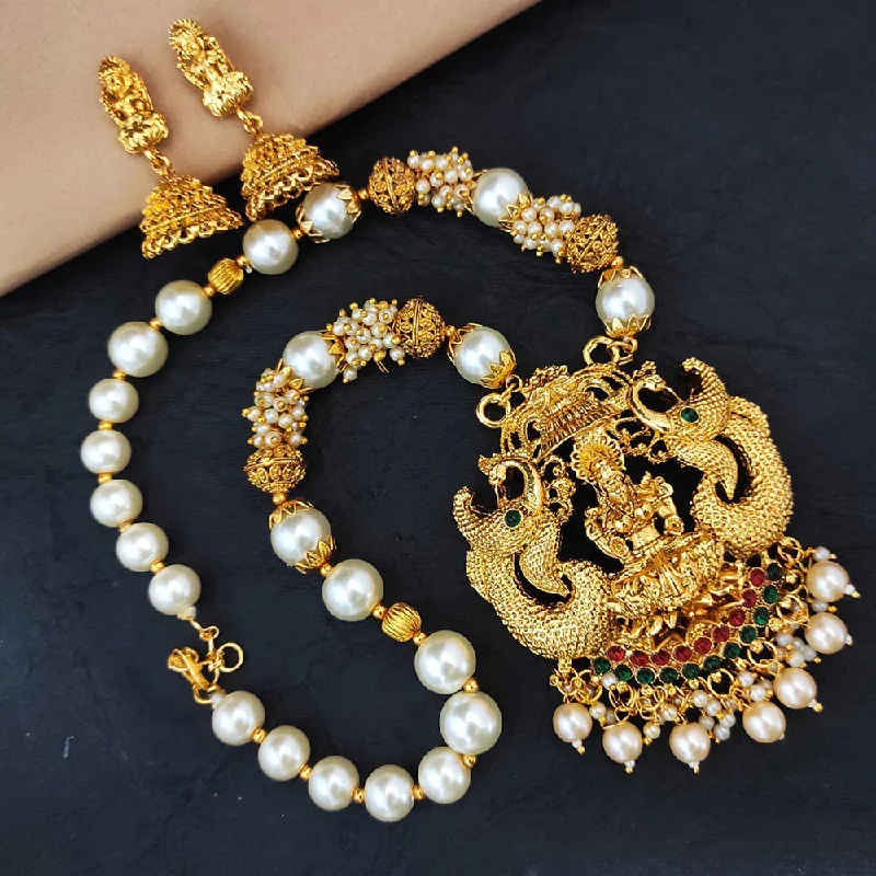 Women’s classic pearl necklace-Heera Jewellers Gold Plated Pota Stone Temple Necklace Set