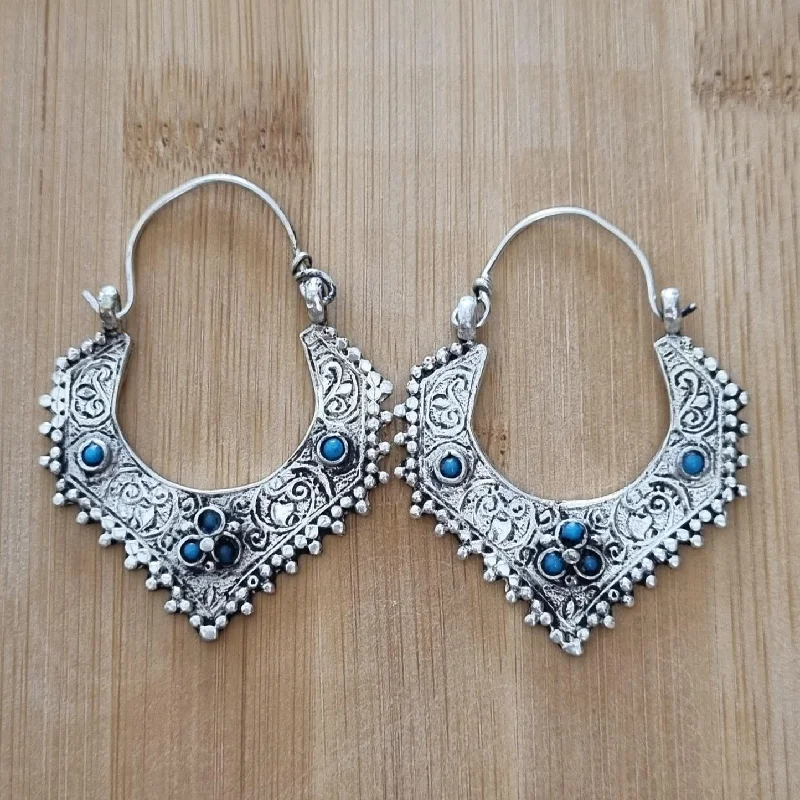 Women’s hoop and drop earrings-Silver Gypsy Tribal Hoop Earrings