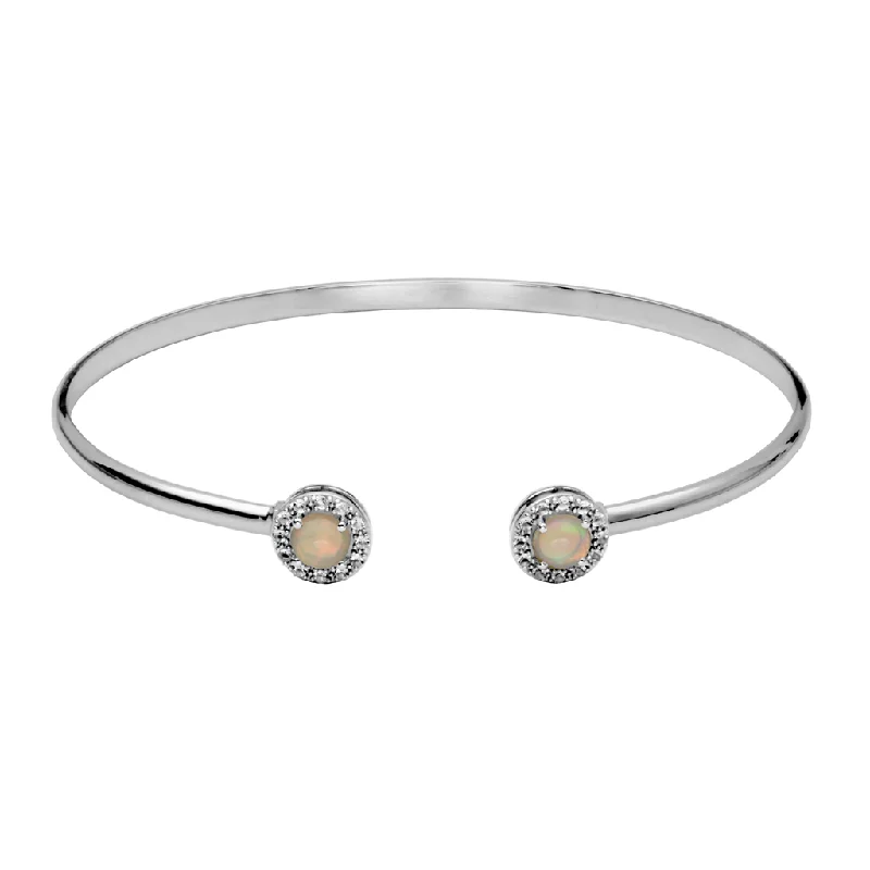 Women’s bridal bangle-Sterling Silver Ethiopian Opal & White Topaz Halo Cuff Bracelet by Samuel B.